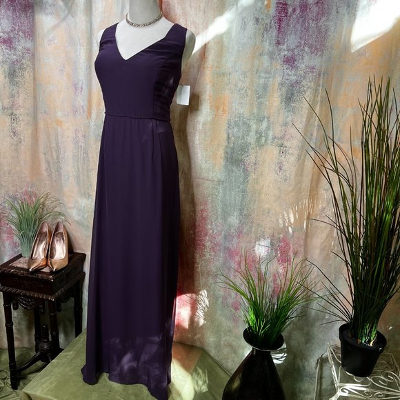 NewDavid's Bridal Plum Bridesmaid - Maid of Honor - Ball- Party Chiffon  Dress